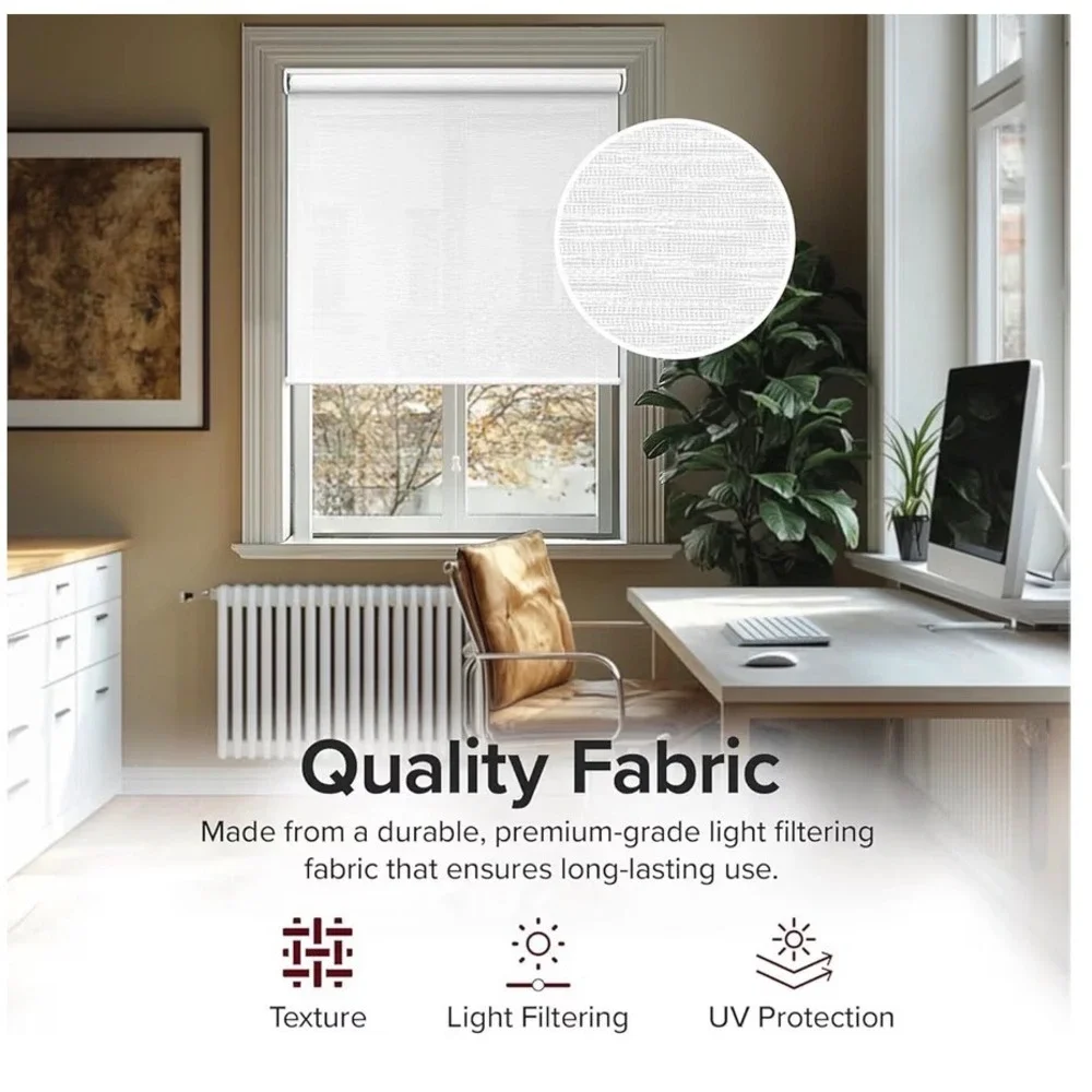 Urban White Light Filtering Textured Roller Shade Cordless UV Protection 48